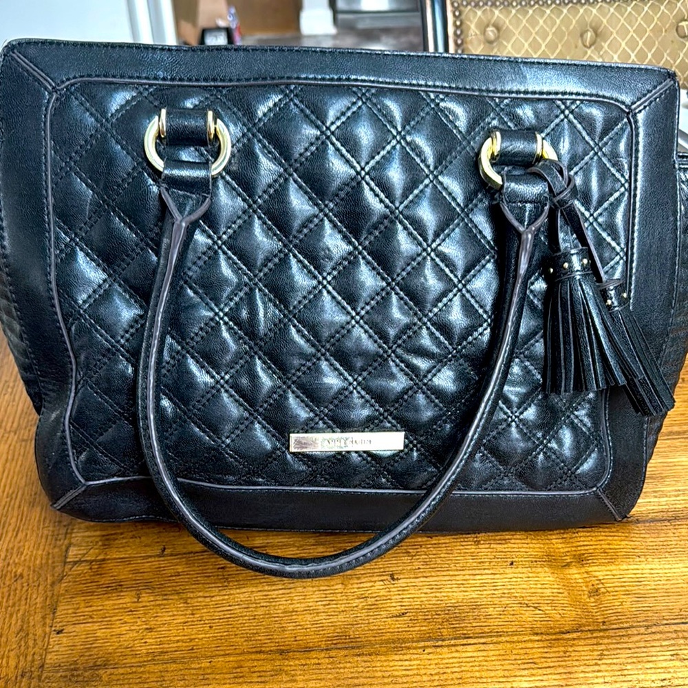 OVERSIZED Designer Bag | ANNE KLEIN Black Quilted Leather Bag | XL Purse